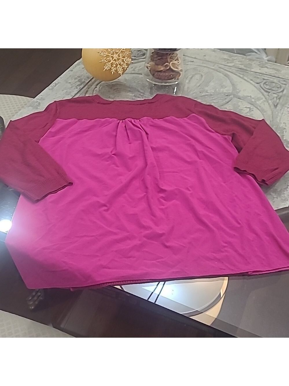 SMART WOOL WOMEN'S TWO TONE MERINO WOOL BLEND PLEATED SWEATER M